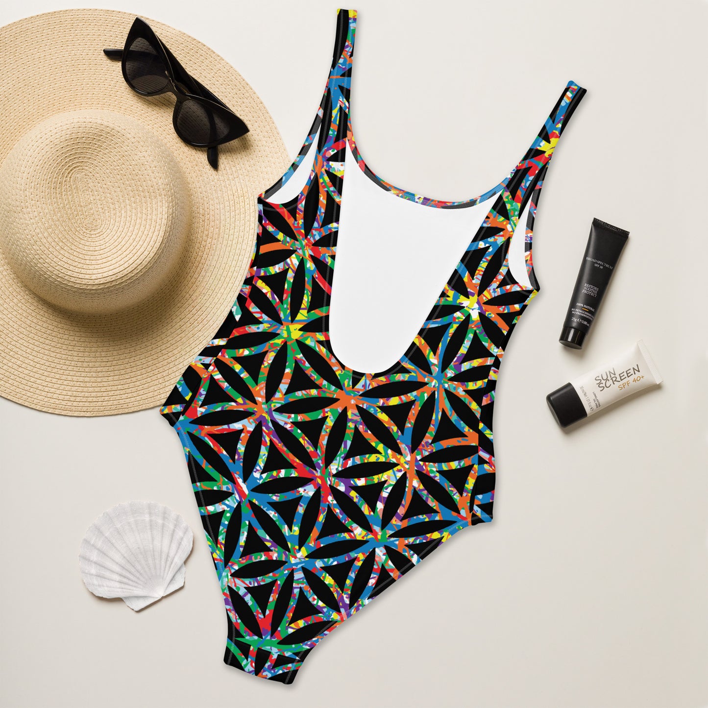Women's One-Piece Swimsuit Plex1-10 Flower of Life-I