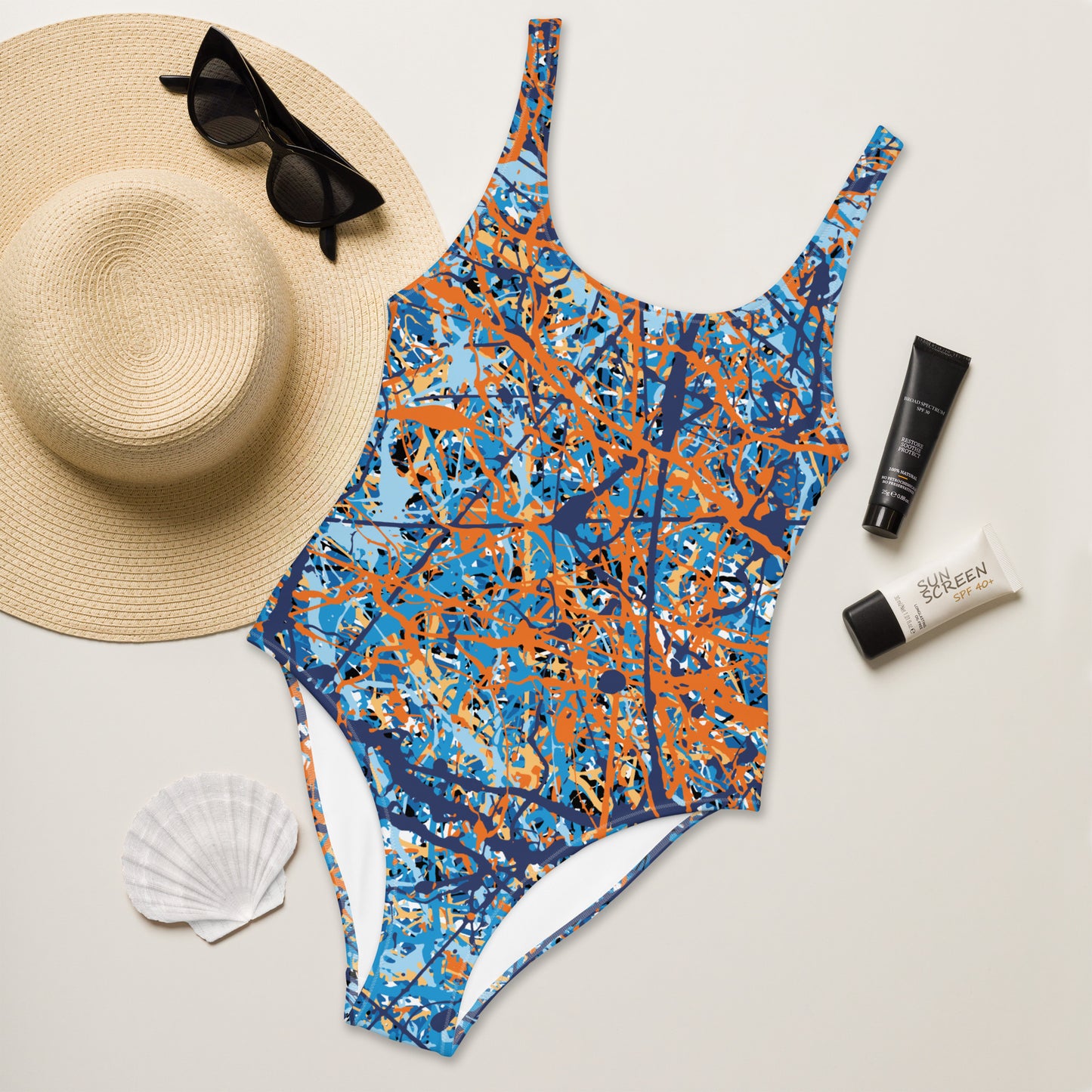 Women's One-Piece Swimsuit BlueOrange8 Plex