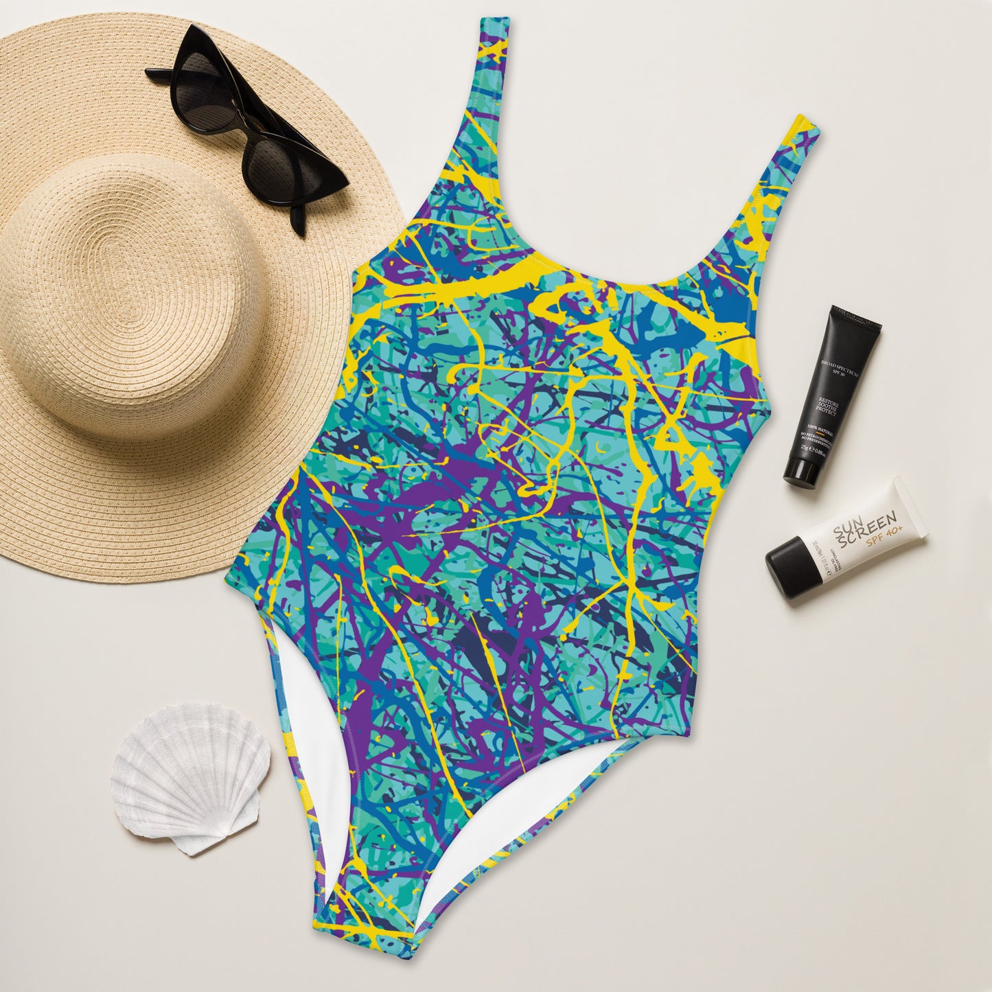 Women's One-Piece Swimsuit BlueYellow7 Plex