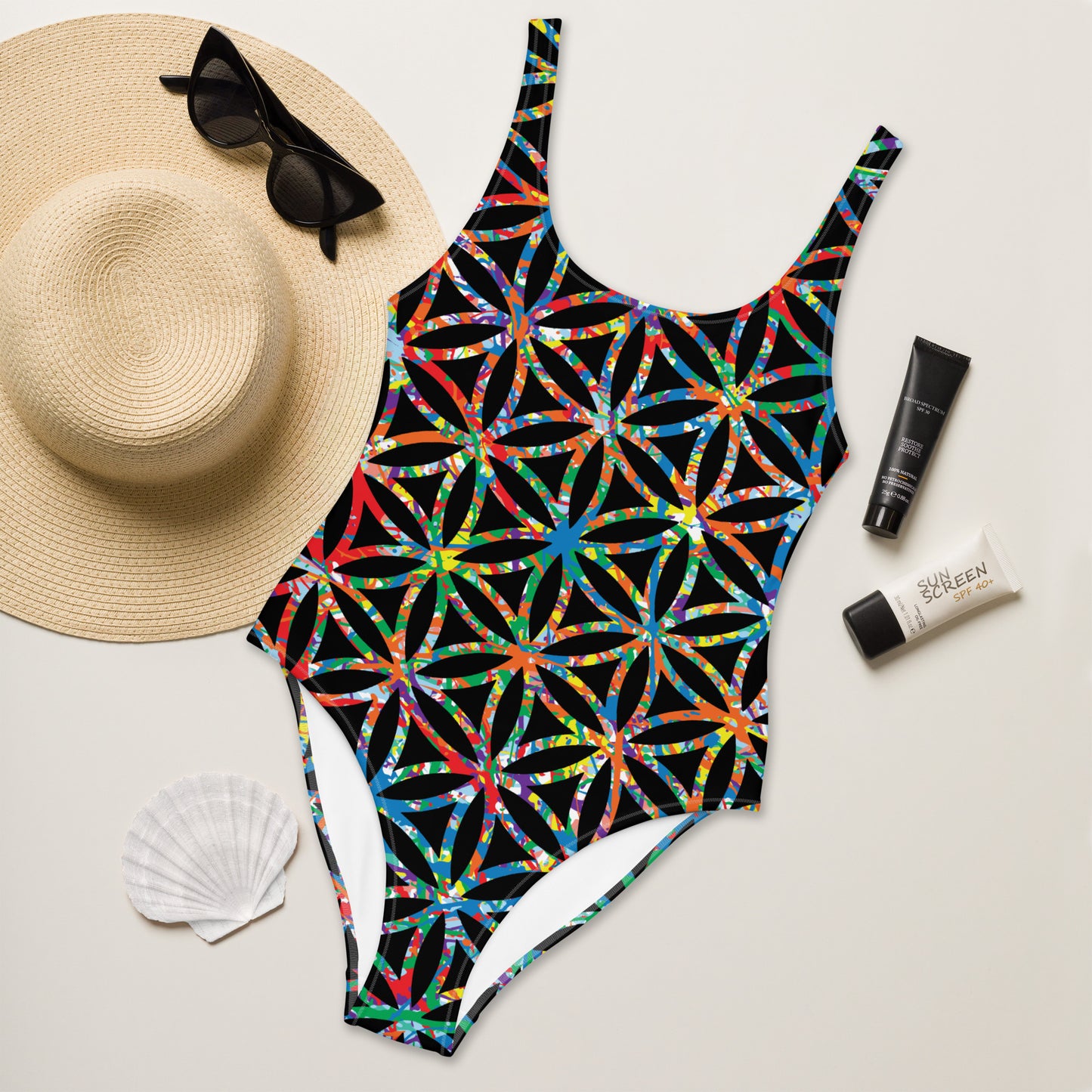 Women's One-Piece Swimsuit Plex1-10 Flower of Life-I
