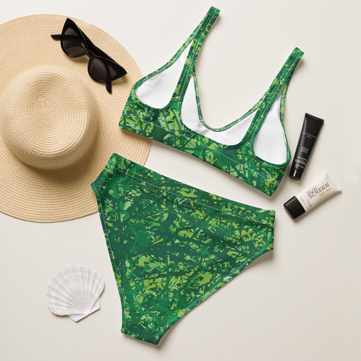 Women's High Waisted Bikini Green10 Plex