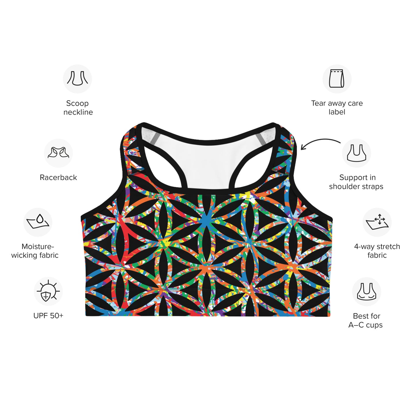 Women's Sports Bra Plex1-10 Flower of Life-I